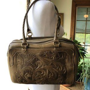 PATRICIA NASH Italian Leather Embossed Floral Paris Shoulder Bag